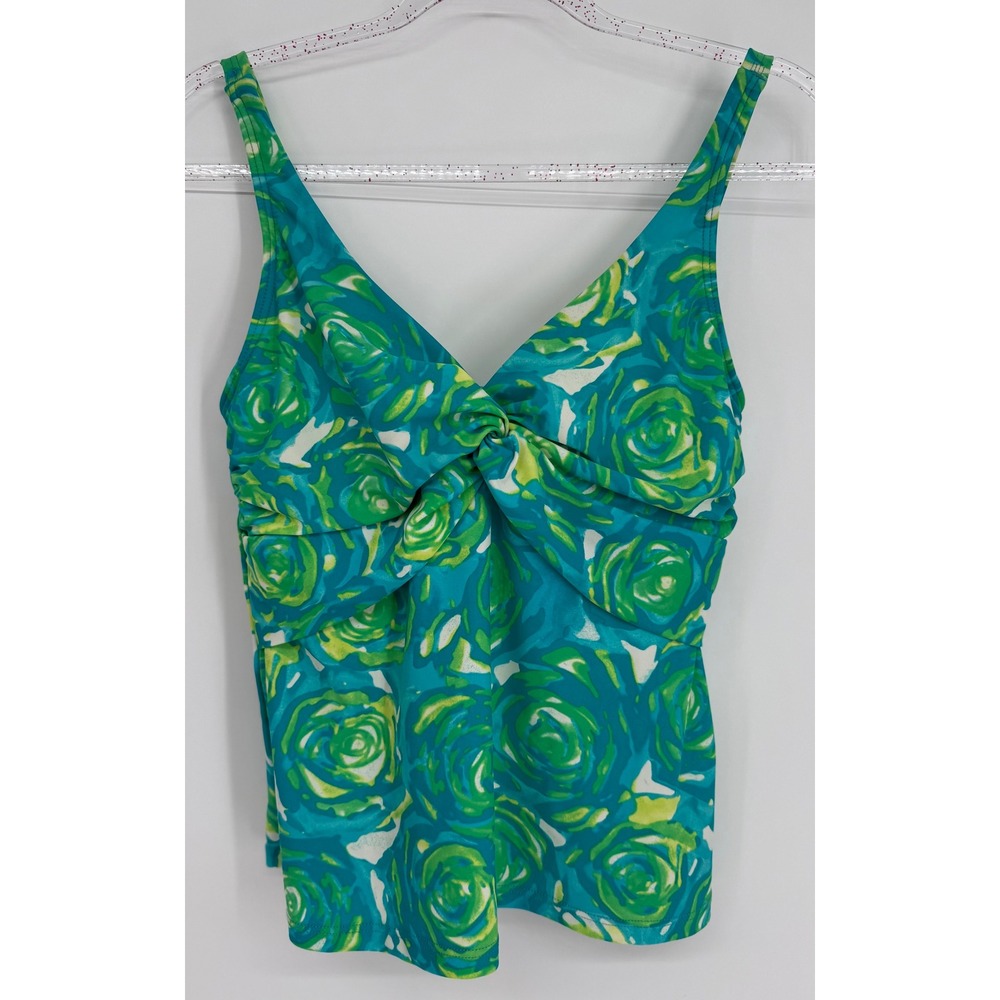 Ocean Dream Signature Womens Turquoise Green Floral Twist Front Tankini Top Sz 8